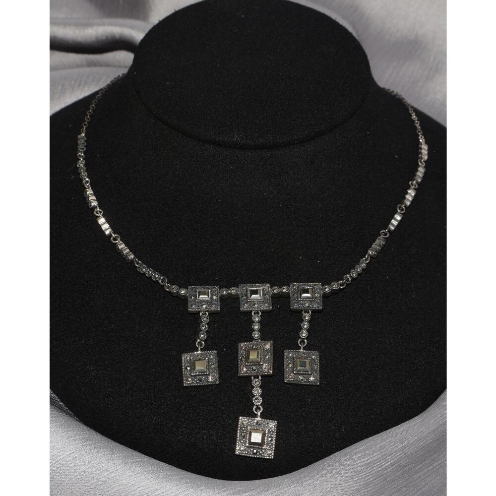 Vintage TJ Sterling Silver Marcasite Necklace 17.67G / 16-20in